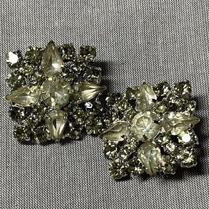 Vintage Elegant Silver Crystal Clip Earrings